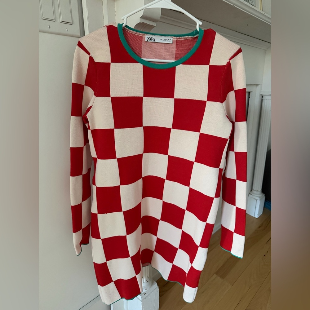 Zara Red and Cream Checkered Mini Dress